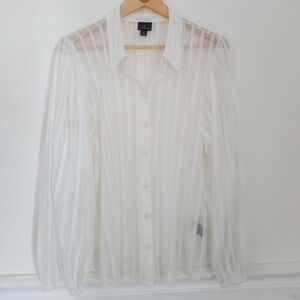 Feminine Slightly Sexy Sheer Cream Long Sleeve Blouse Top Size XL